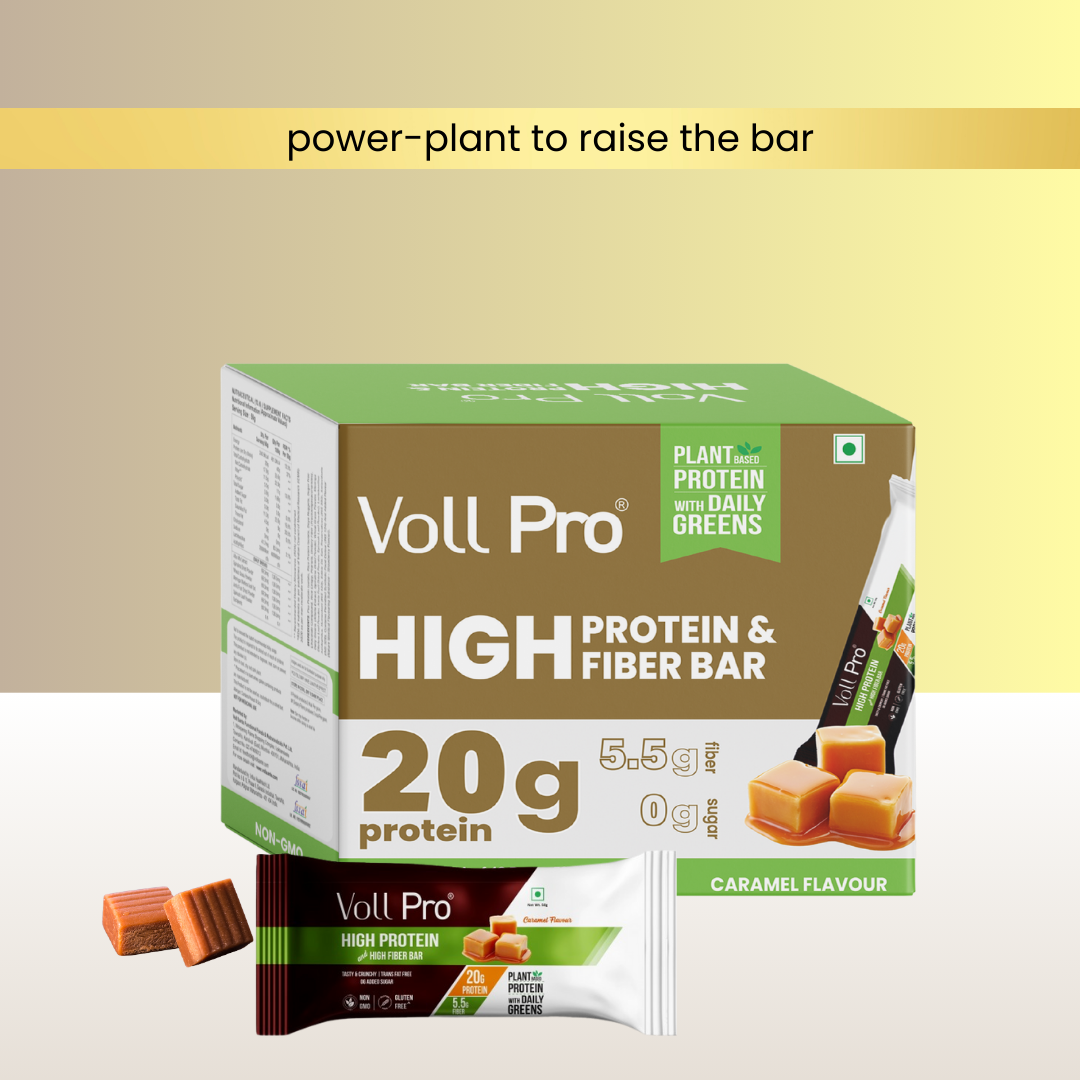 Voll Pro Plant Protein Bar: 20g protein in 50g bar: (Pack of 50g*6 bars) Caramel Flavour