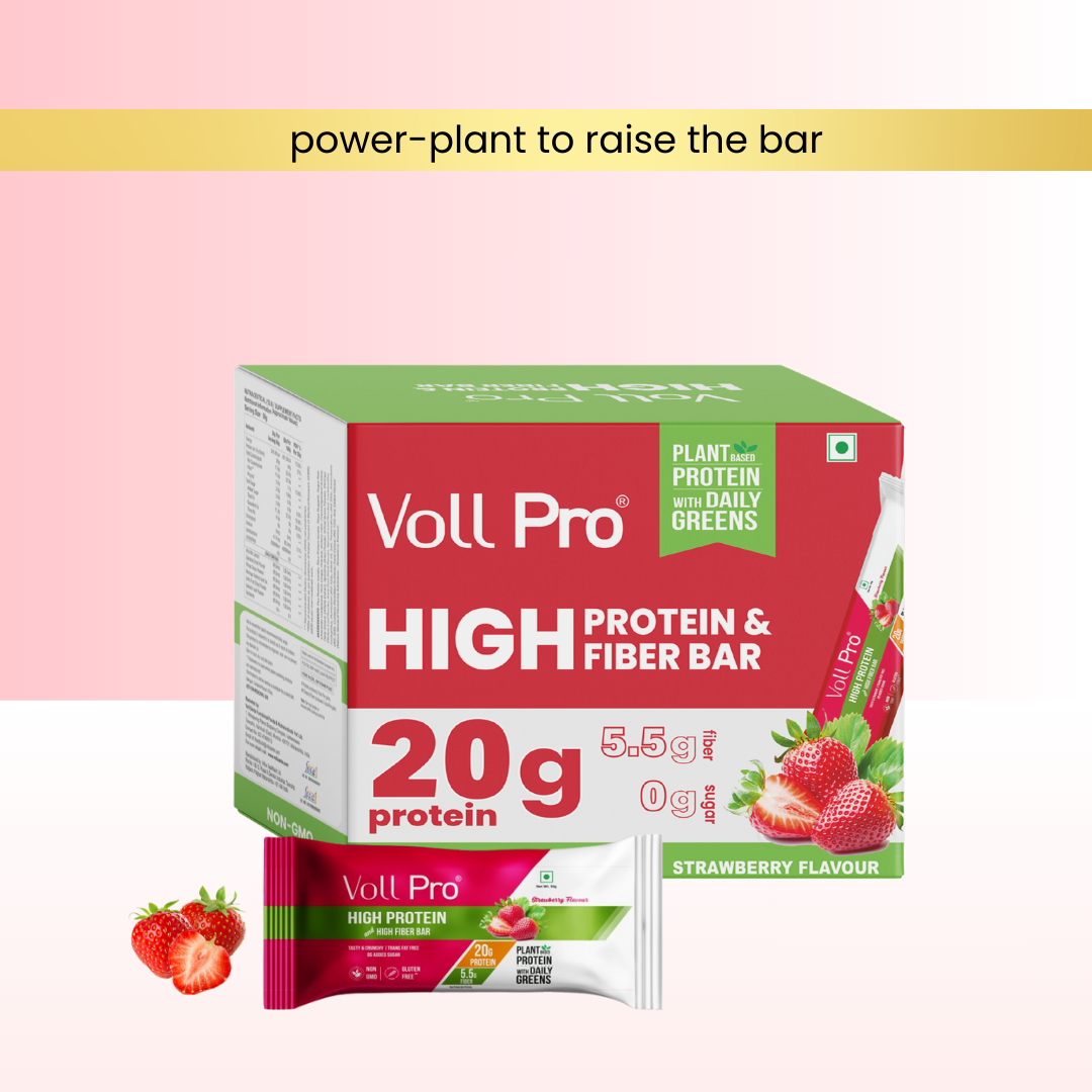 Voll Pro Plant Protein Bar: 20g protein in 50g bar: (Pack of 50g*6 bars) Strawberry Flavour