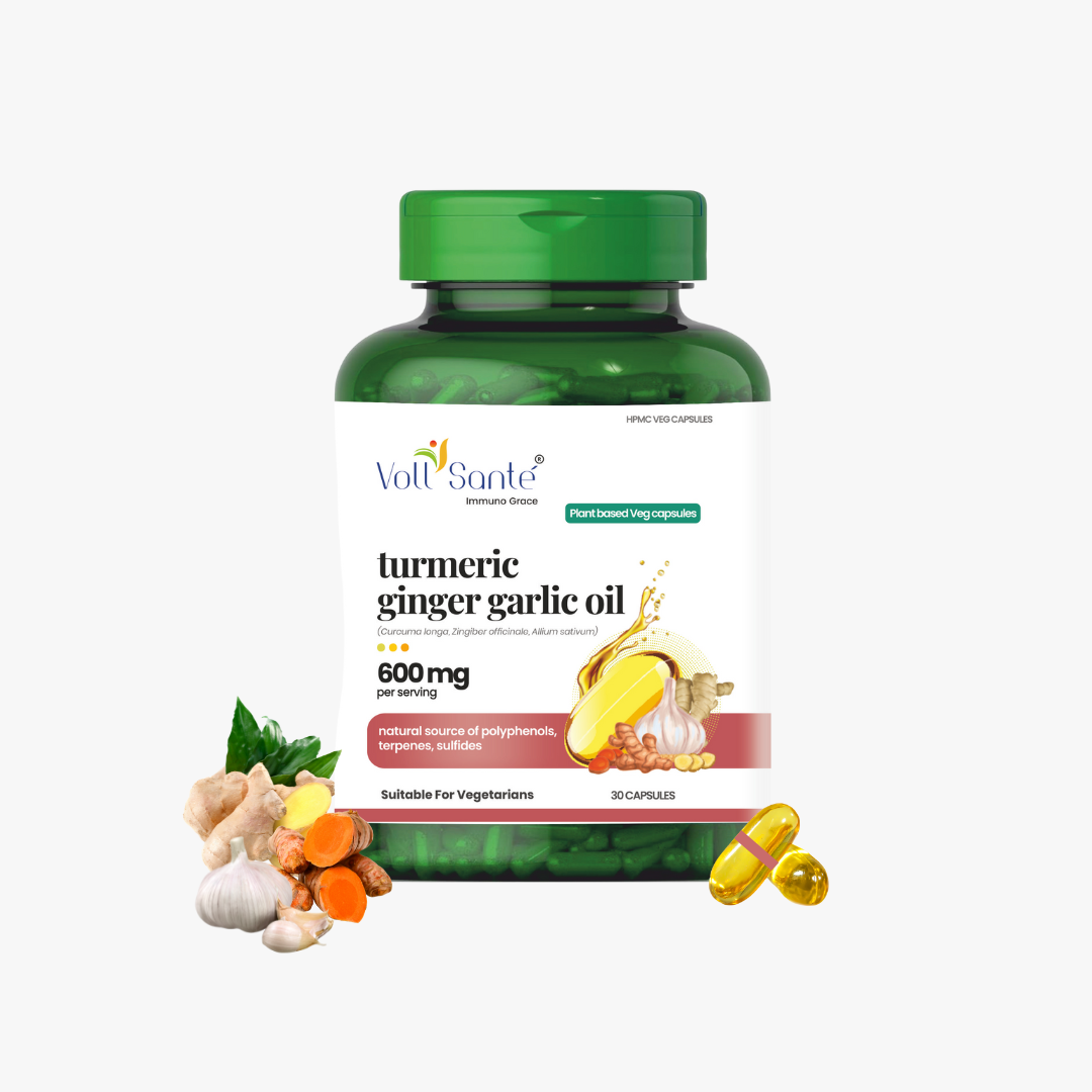 Voll Sante Turmeric, Ginger & Garlic Oil: Bottle of 30 Capsules