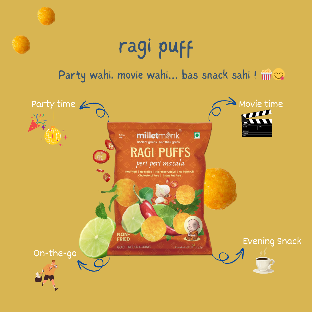 Millet Monk Ragi Puff : 40g (Pack of 3)