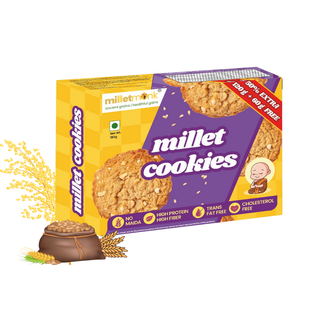 Millet Monk Millet Cookies | Multi Grain Cookies : 180gm (18 Cookies)