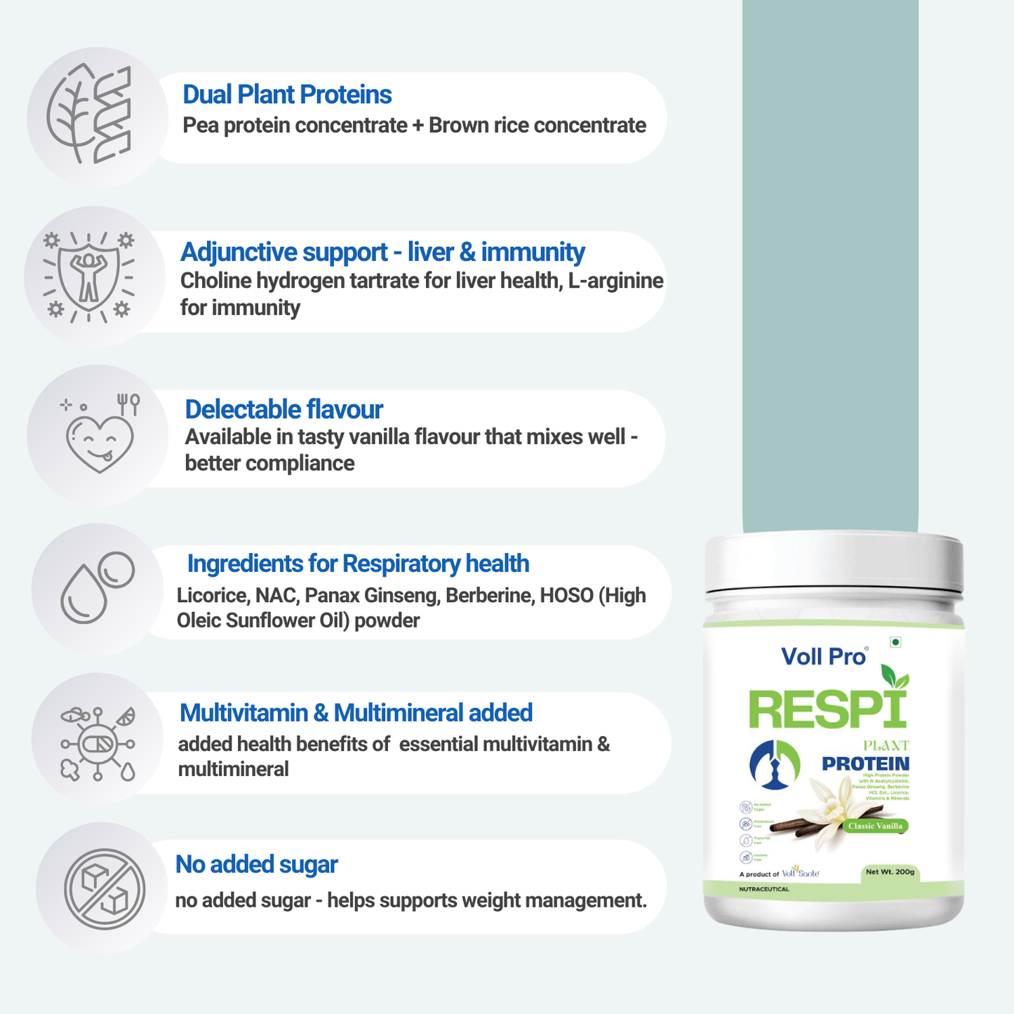 Voll Pro Respi Plant Protein Powder 200g (Vanilla Flavour)