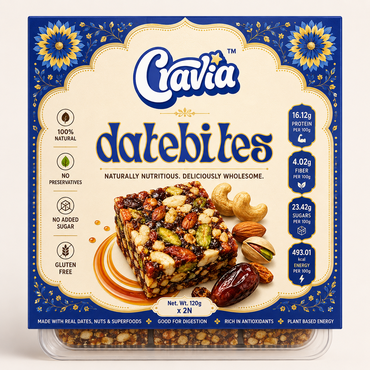 Cravia Date Bites – Premium Date & Nut Energy Bites | No Added Sugar | 120g × 2