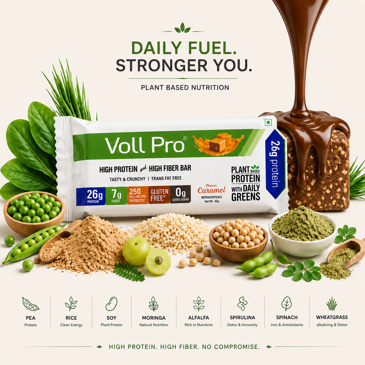 Plant Protein Bar – Voll Pro (26g Protein per 65g Bar, Pack of 6)