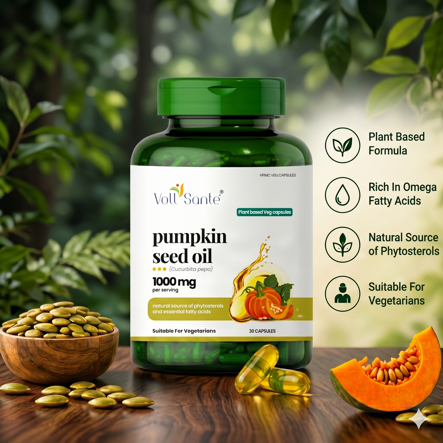 Pumpkin Seed Oil Capsules – 1000 mg Cold-Pressed (30 Veg Capsules)