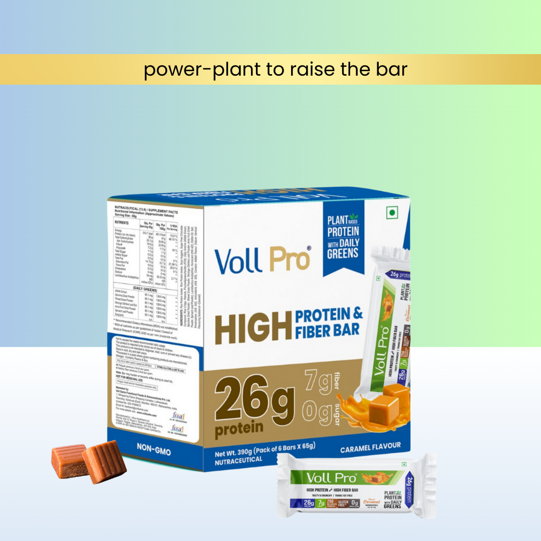 Voll Pro Plant Protein Bar: 26g protein in 65g bar: (Pack of 65g*6 bars)