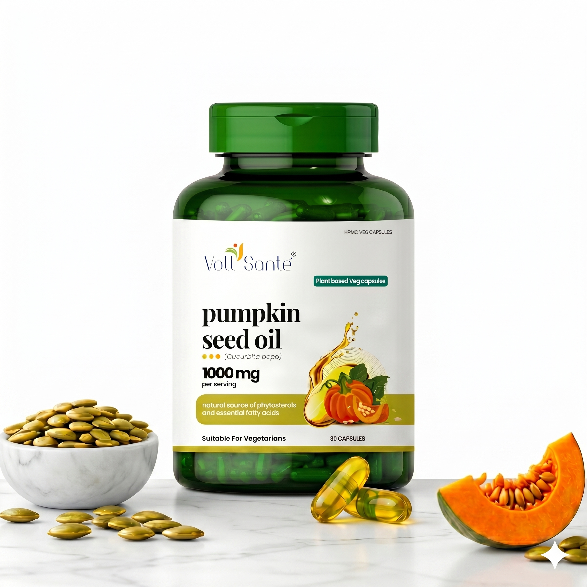 Pumpkin Seed Oil Capsules – 1000 mg Cold-Pressed (30 Veg Capsules)