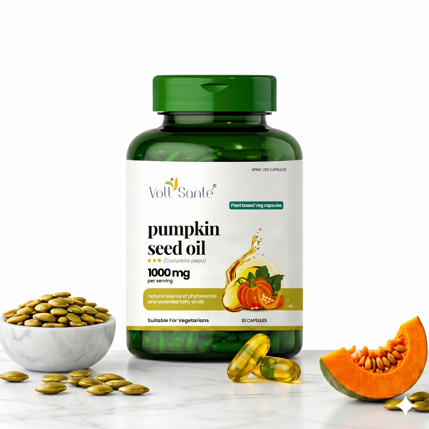 Pumpkin Seed Oil Capsules – 1000 mg Cold-Pressed (30 Veg Capsules)